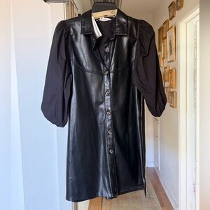 MELISSA NEPTON Black Faux Leather Button-Front Dress